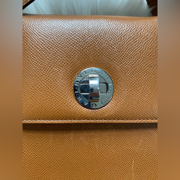 Bvlgari Womens Leather Turnlock Accordion Shoulder Satchel Bag Handbag Cognac - Picture 10 of 14